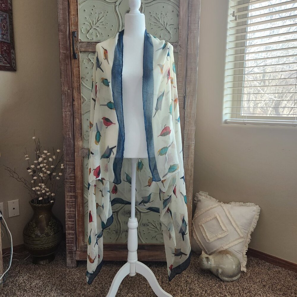 Peach Couture Long Lightweight Finch Bird Print Scarf | 72"x34"